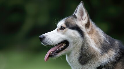 Obraz premium Majestic husky dog with striking markings looks around outdoors