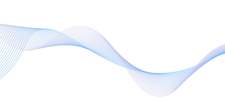 Dynamic sound wave blue and purple lines on white background. Light color simple. Musical note particle pulsing.