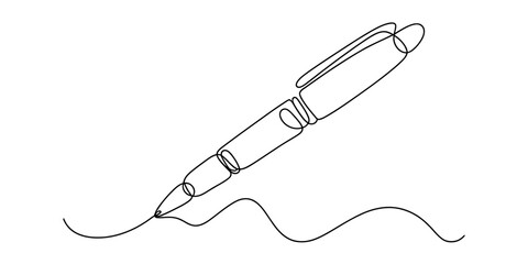 Continuous line art illustration of a writing pen creating a fluid, wavy line Vector, illustration © Jotish_Design Store
