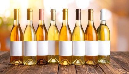 Bottles of White Wine on Wooden Table.