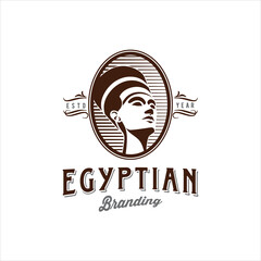 Vintage Emblem Style Egyptian Queen Woman Logo Design