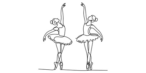 Continuous line drawing of two elegant ballet dancers performing a pose Vector, illustration © Jotish_Design Store