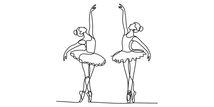 Continuous line drawing of two elegant ballet dancers performing a pose Vector, illustration