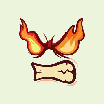 Aggressive cartoon face featuring burning fire eyes and clenched teeth. Strong energetic expression for gaming mascot, stickers, hell theme, and creative graphic art.