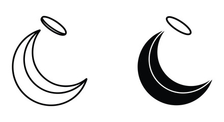 Black and White Crescent Moon Symbols with Halos
