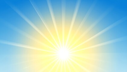 Obraz premium Graphic with a bright sunburst of yellow rays emanating from a point at the center, against a gradient blue sky
