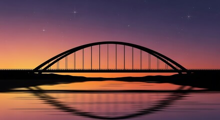 Obraz premium Silhouette of bridge over water at sunset.