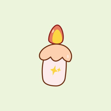 Adorable pink scented candle with glowing flame in hand drawn doodle style. Perfect for minimalist stickers, spa branding, and cozy celebration theme.