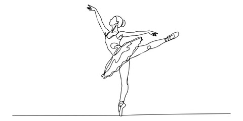 Continuous one line of a ballerina dancing gracefully, representing elegance and art, drawn vector illustration. © Outline Studio