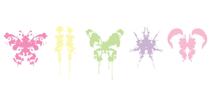 Collection of abstract rorschach inkblot designs in soft pastel colors, perfect for creative and psychological themes vector illustration