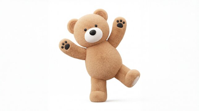 Adorable Teddy Bear Standing on One Leg with Arms Up.