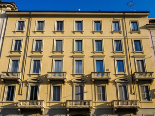 Residential buildings along via San Marco in Milan, Italy