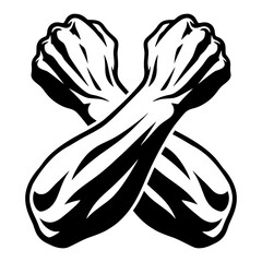 Obraz premium Strong Muscular Crossed Arms Silhouette Vector Illustration - Powerful Forearms and Fists Gesture Design for Fitness, Bodybuilding, and Strength Training Logos