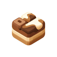 Isometric view of a layered dessert, dark chocolate with lighter topping