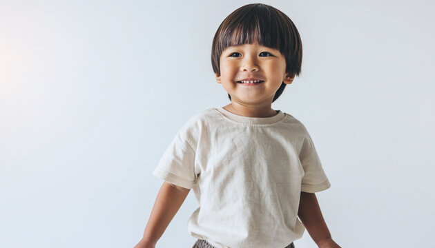立ち姿の幼児の全身ポートレート ナチュラルな子供イメージ 白背景