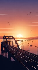 Obraz premium Sunset over bridge with water view.