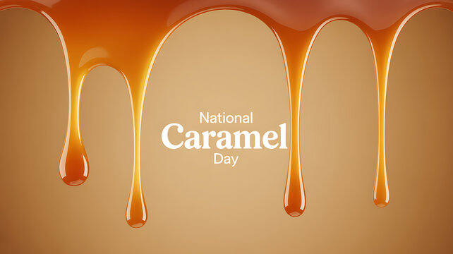 National Caramel Day celebration with flowing caramel sauce background