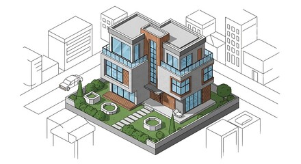 Modern residential building architectural design.