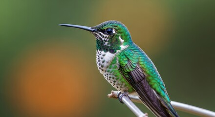 Fototapeta premium Vibrant green hummingbird perched on a branch
