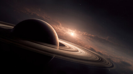 Obraz premium Planetary rings: an intricate cosmic dance in the vast universe
