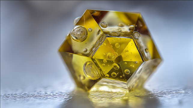 condoning. A naturally formed icosahedral crystal mineral, refracting geometric light in soft natural lighting against a clean background. STEM education sheets.