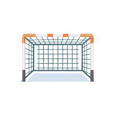 Illustration of a soccer goal with grid pattern on net viewed from front against a plain background