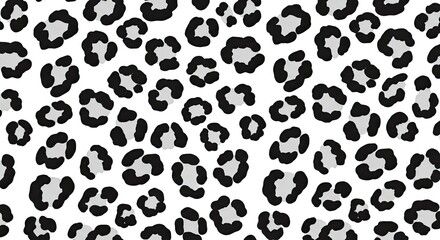 Fototapeta premium Black and white leopard print fabric pattern with abstract animal spots