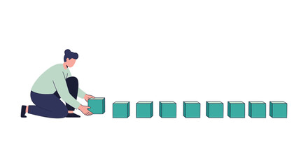Vector illustration of a man building a row of blocks