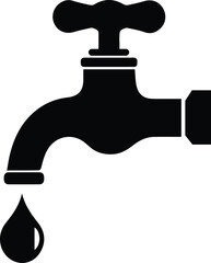 Water Tap with Droplet Black Icon.