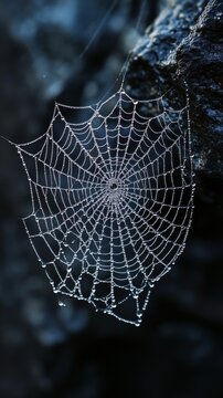Sparkling morning dew on a spider's web emphasises the natural beauty of nature, fitting perfectly into ecological projects as a delicate backdrop.