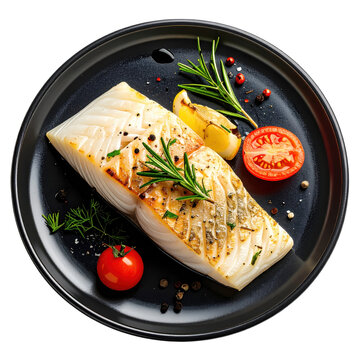 Crispy filet de perche meuni�re, a classic swiss preparation of perch in butter sauce, beautifully isolated on a white background