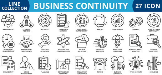 Business continuity icon set outline style icon set collection vector illustration
