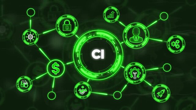Corporate Identity Concept with Neon Green and C I on Dark Background