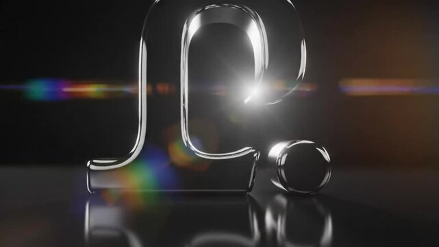 Abstract 3d visualization of polished chrome shapes with reflective surfaces and lens flares