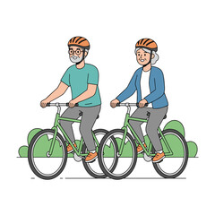 Obraz premium Happy senior couple riding bicycles together outdoors concept of active retirement lifestyle