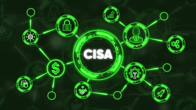 C I S A Cybersecurity Network Concept with and Symbols CISA
