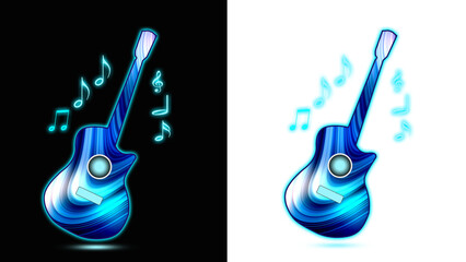 Colourful Guitar and musical  instrument  line on transparent png background. Blue colour Musical instrument   for banner, poster, decoration, invitation jazz festival, music shop