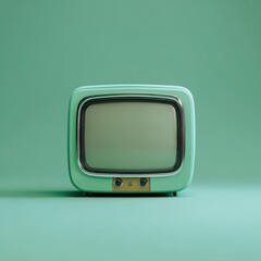 minimalist old green television with blank green screen on clean pastel background and soft natural lighting