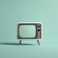 minimalist old green television with blank green screen on clean pastel background and soft natural lighting