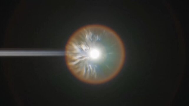 A solitary, bright white full moon shines prominently in the vast, inky blackness of the night sky, creating a stark celestial contrast.