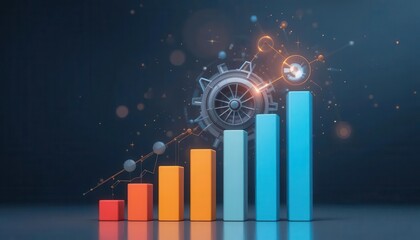 Marketing automation CRM integration concepts. A vibrant, stylized graph illustrating growth, with colorful bars and abstract elements, conveying progress and innovation in data visualization.