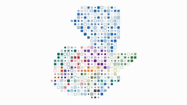 Guatemala map animation. Shape of the country with pulsating colored dots. Large size rounded square blocks. Digital style Guatemala map on white background. Modern video.