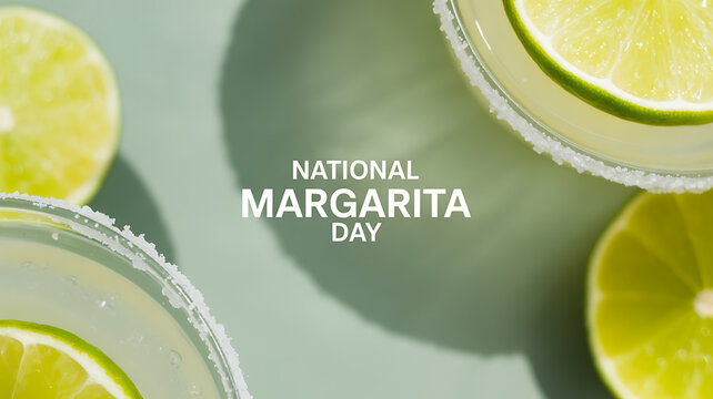 National Margarita Day celebration with lime-garnished cocktails and salt-rimmed glasses on a green surface