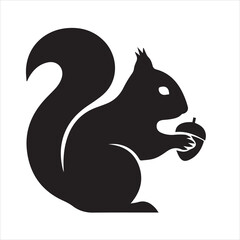 Black and white icon depicting a squirrel with chestnuts, vector icon on a white background. © Mun