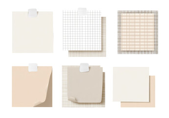 Six assorted square sticky notes, some with textures, attached with tape, on a black background