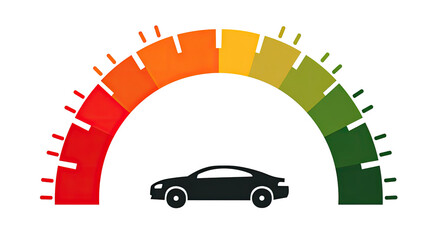 Graphic with a car silhouette below a segmented arch showcasing a colored meter