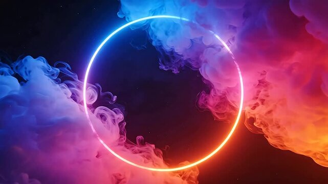 neon ring with colorful smoke
