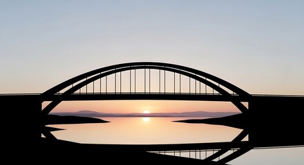 Obraz premium Silhouette of bridge at sunset reflection.