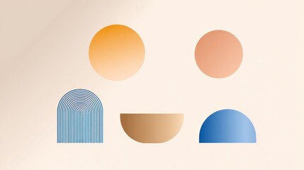 Collection of modern abstract geometric shapes featuring gradient fills and line art elements