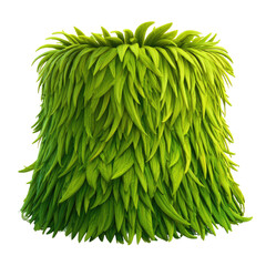 Digitally rendered cylindrical object composed of dense, overlapping green foliage